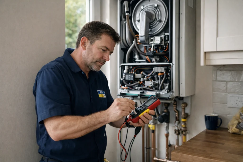 gas boiler service north dublin rgi engineer inspecting boiler