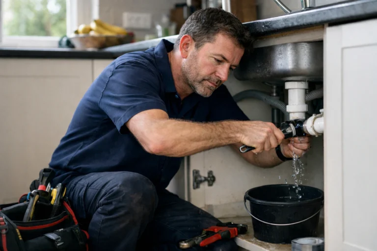 plumbers north dublin repairing leaking pipe under kitchen sink